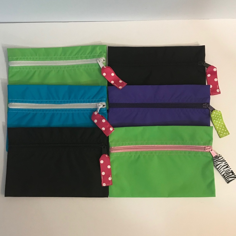 6 Zippered Nylon Cosmetic Makeup Pencil Bags NEW